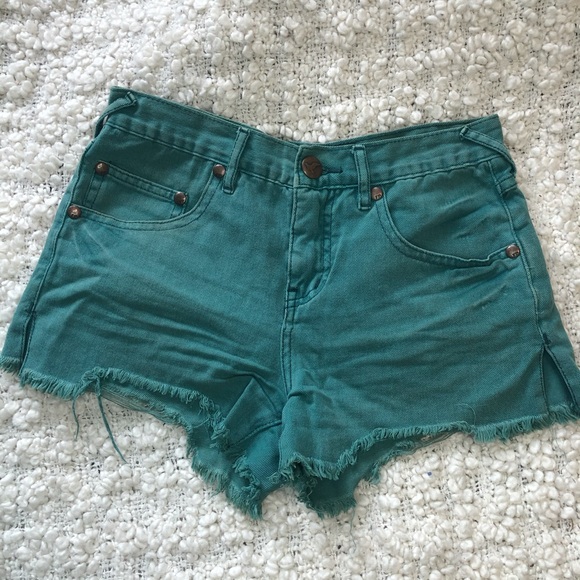 Free People Cut Off Green Jean Shorts 25